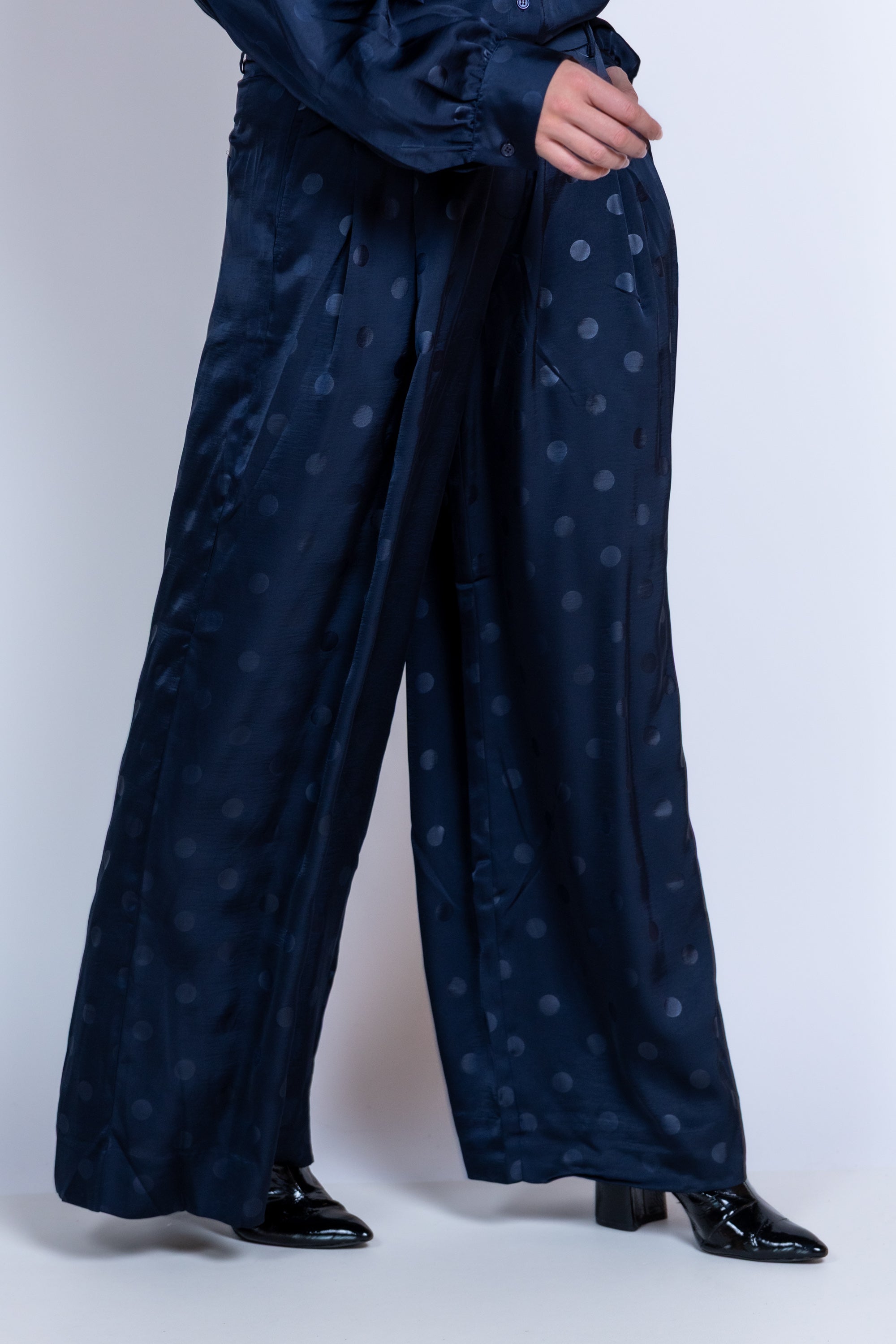 Wijde pantalon met print - Marine