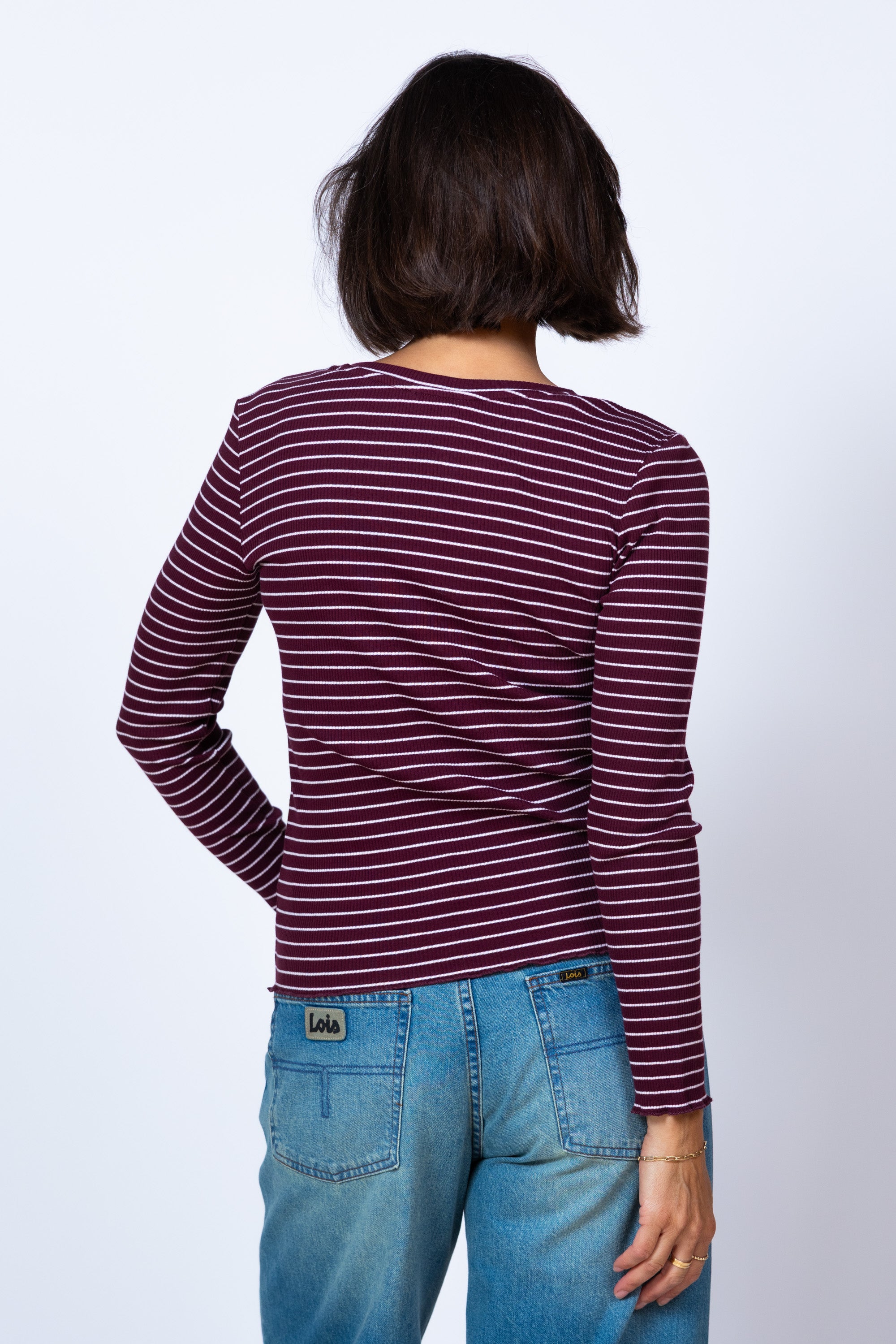 T-shirt met strepen - Donkerbordeaux
