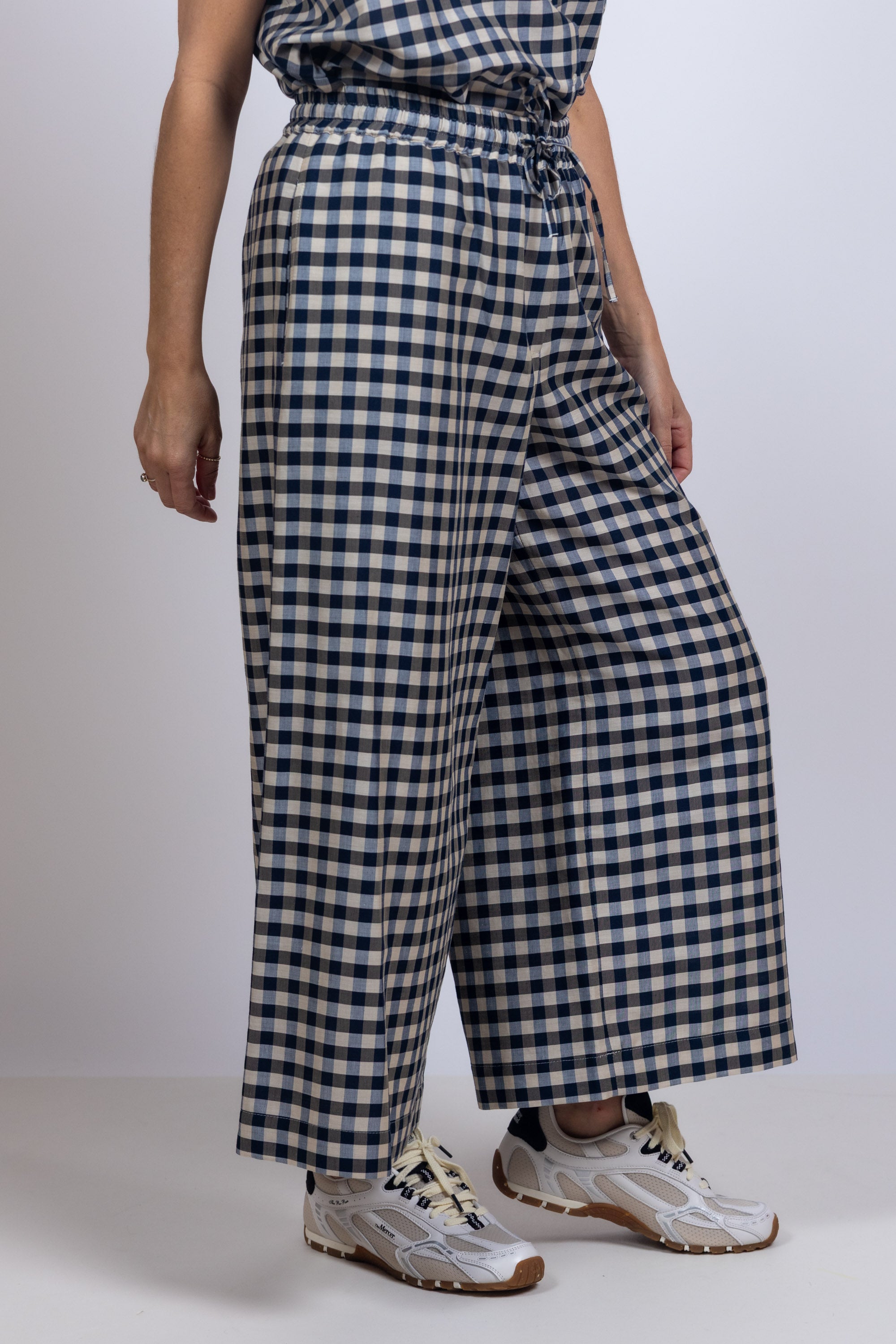 Wijde broek met ruit - Marine