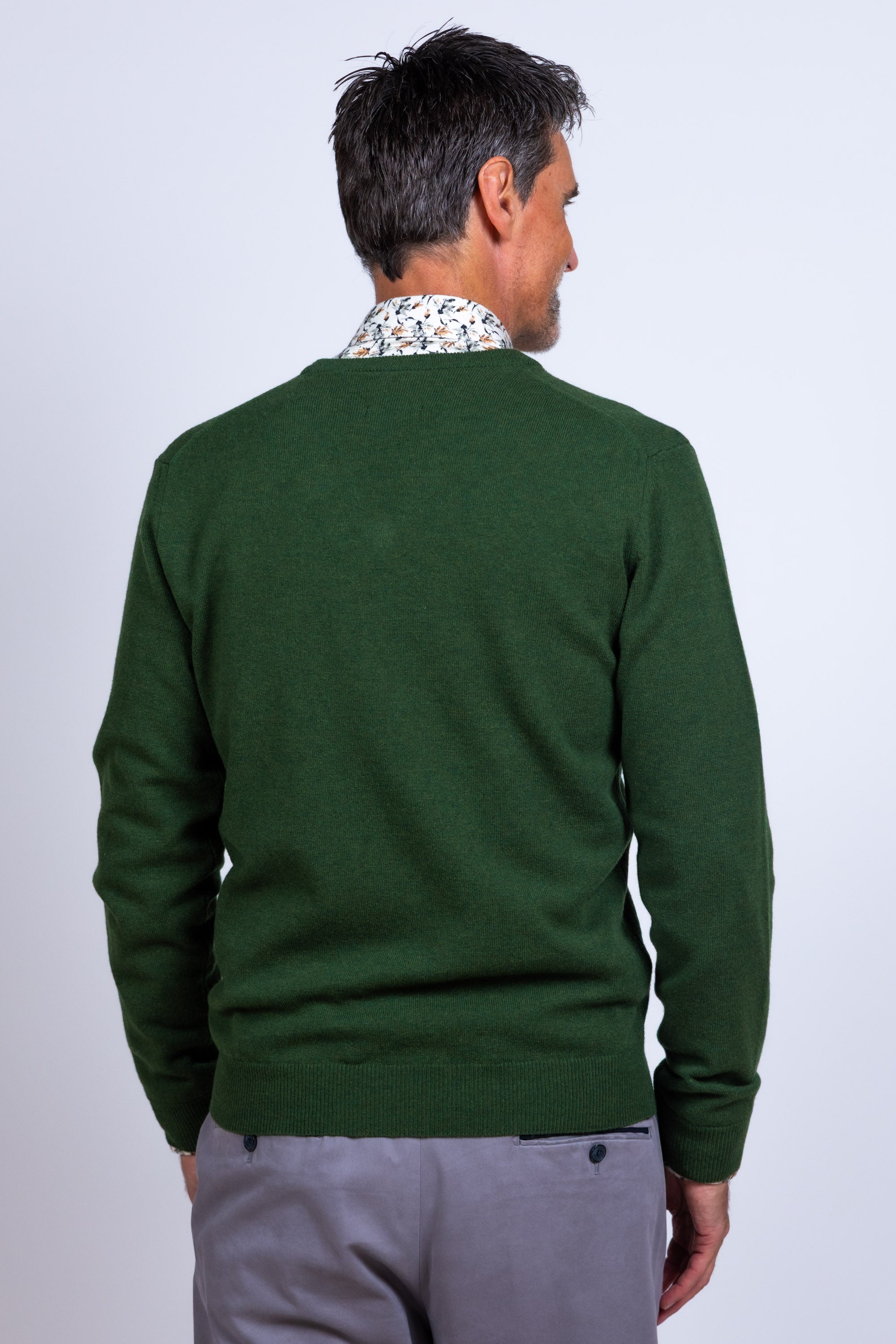 Trui met v-hals - Olijfgroen