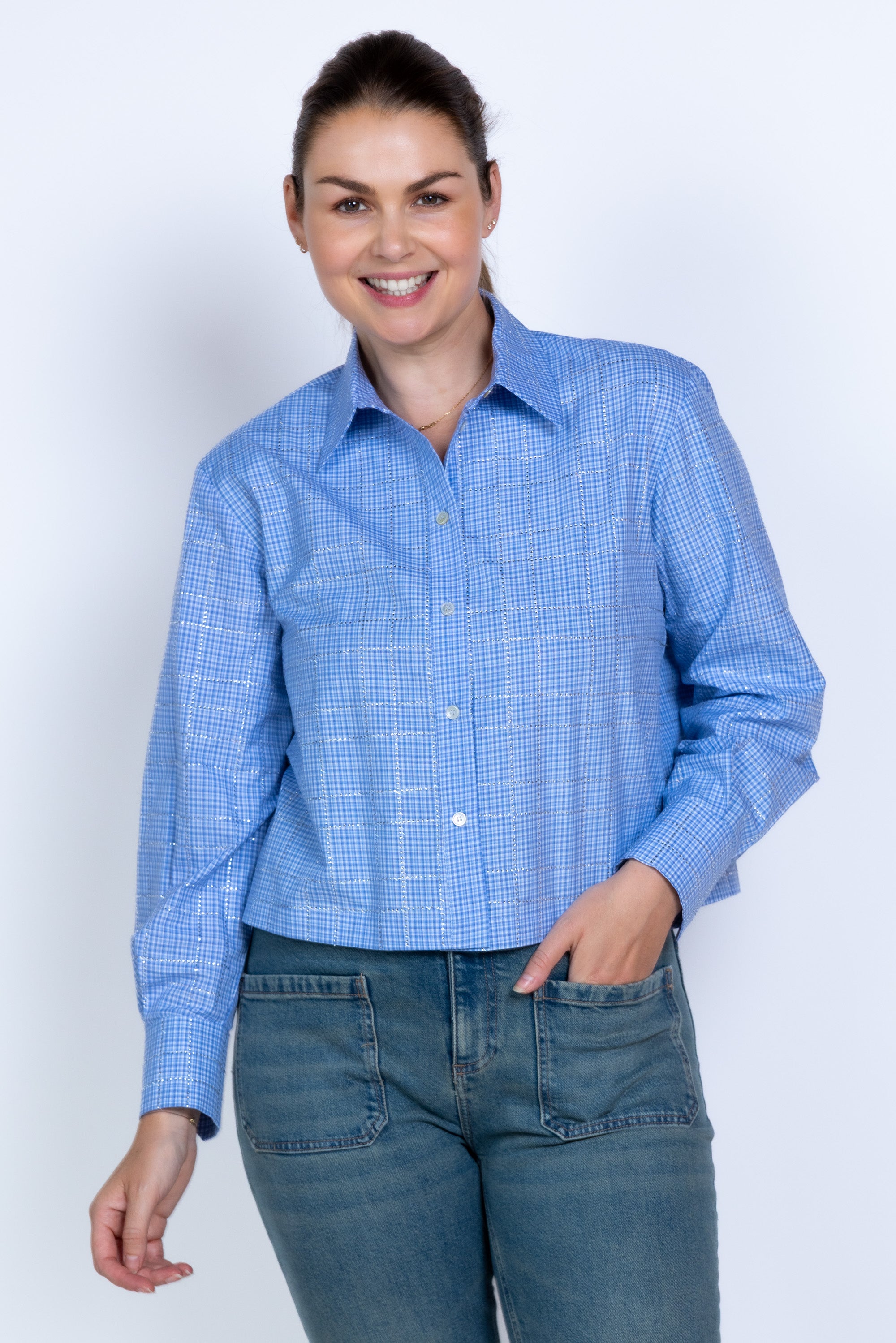 Blouse met patroon - Bleu