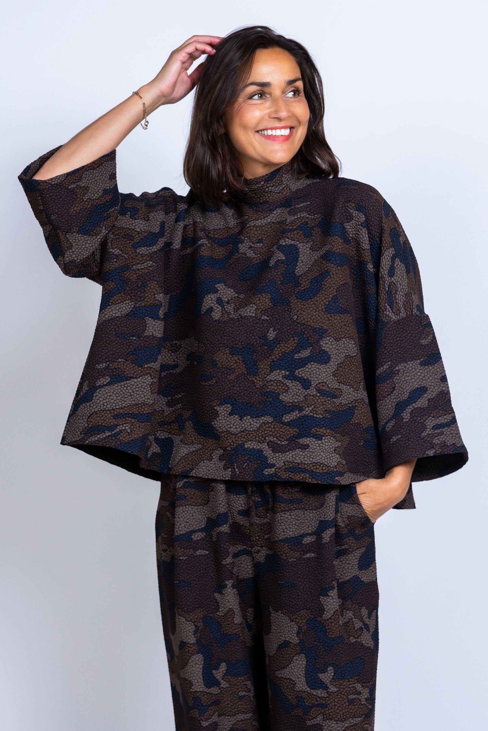 Blouse met patroon - Bruin