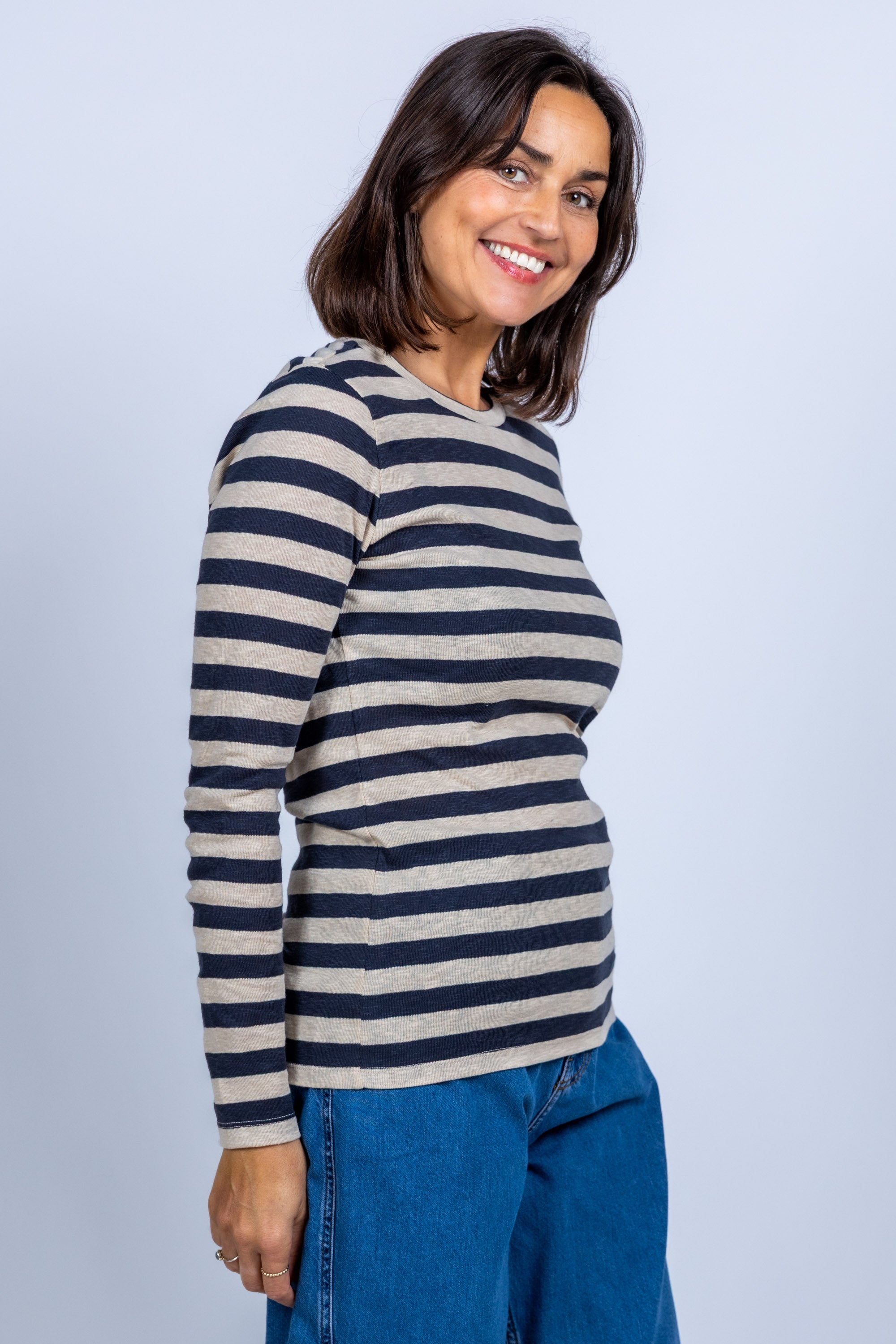 T-shirt met strepen - Beige