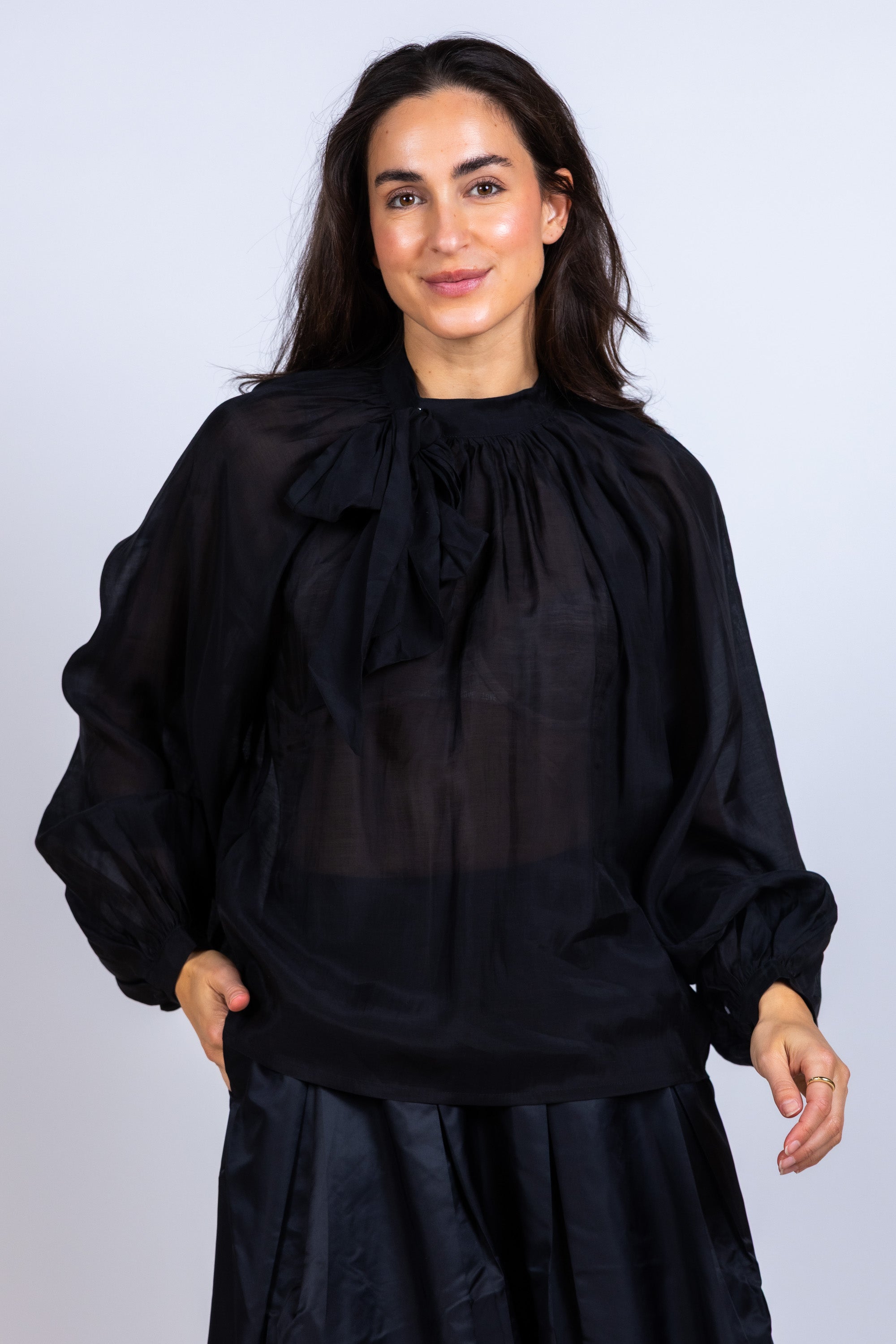 Blouse met strik - Zwart
