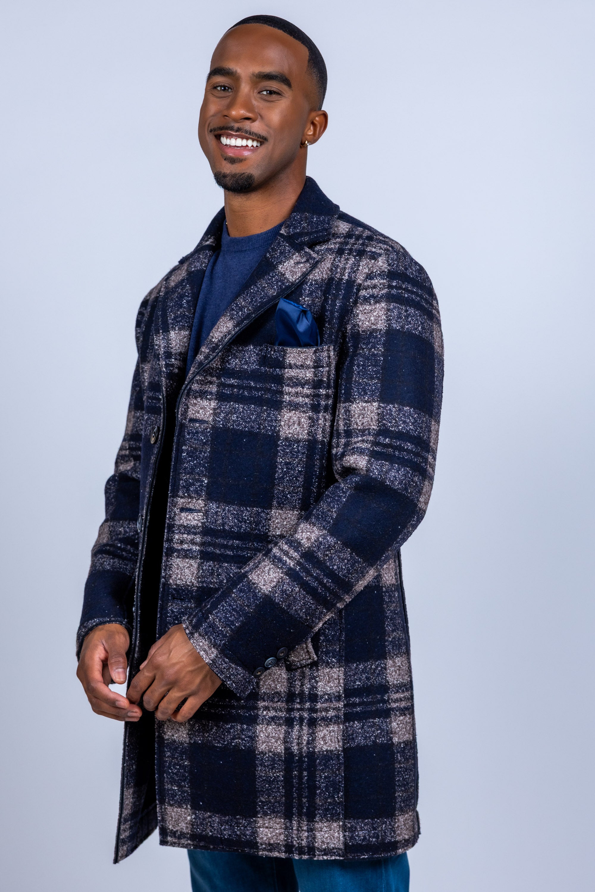 Mantel met ruitpatroon - Marine