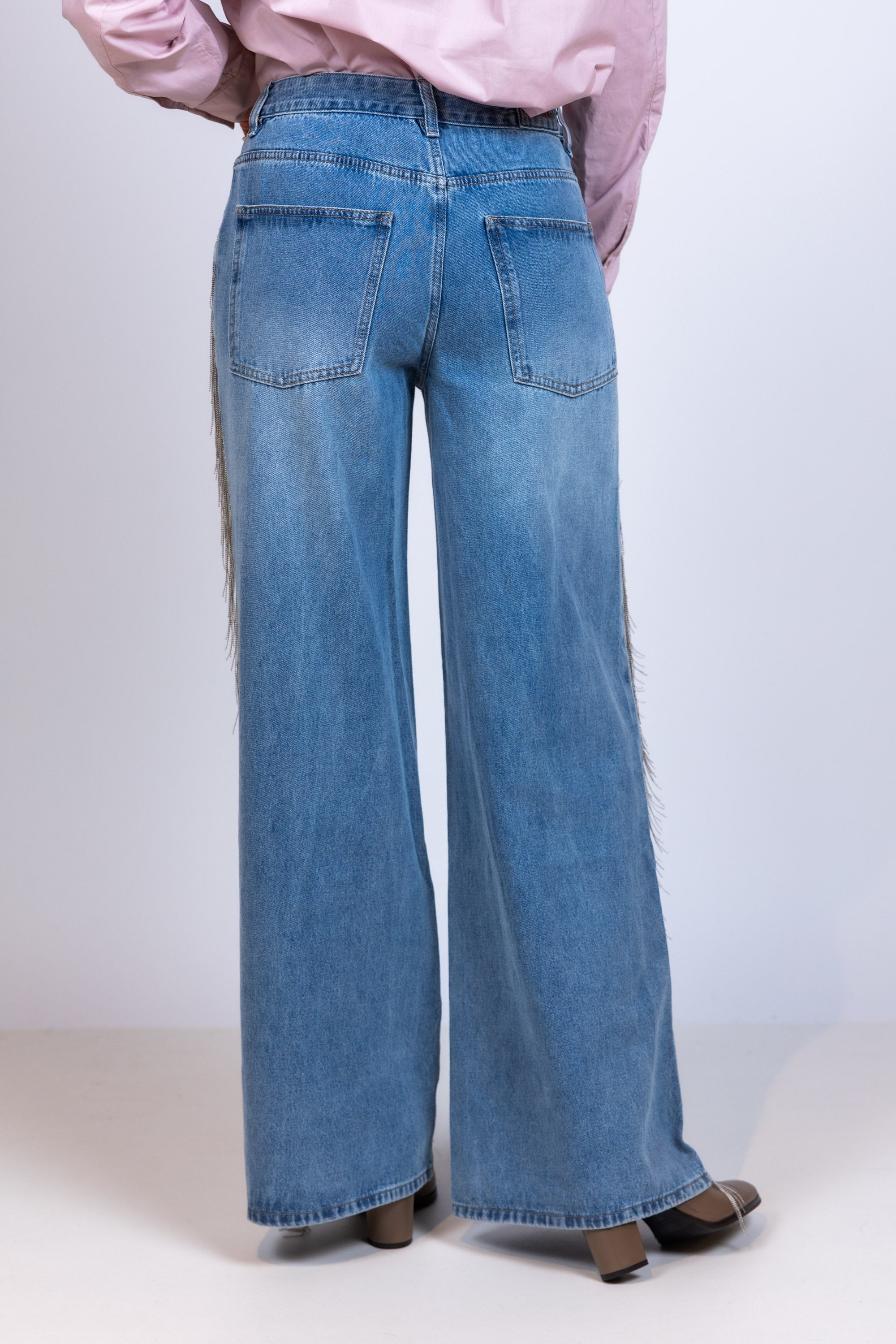Wijde jeans met franjes - Licht jeans