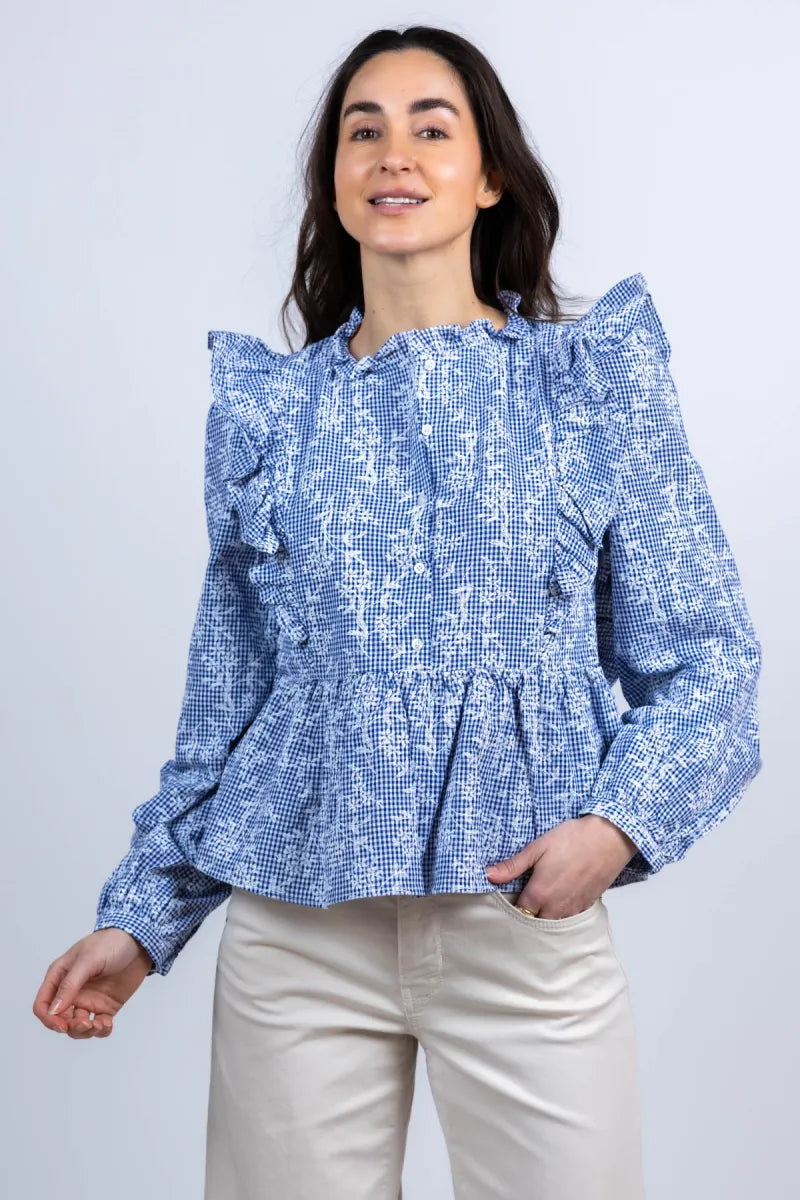OBJECT OBJECT CIARA FRILL TOP Blouse met ruches - Bleu