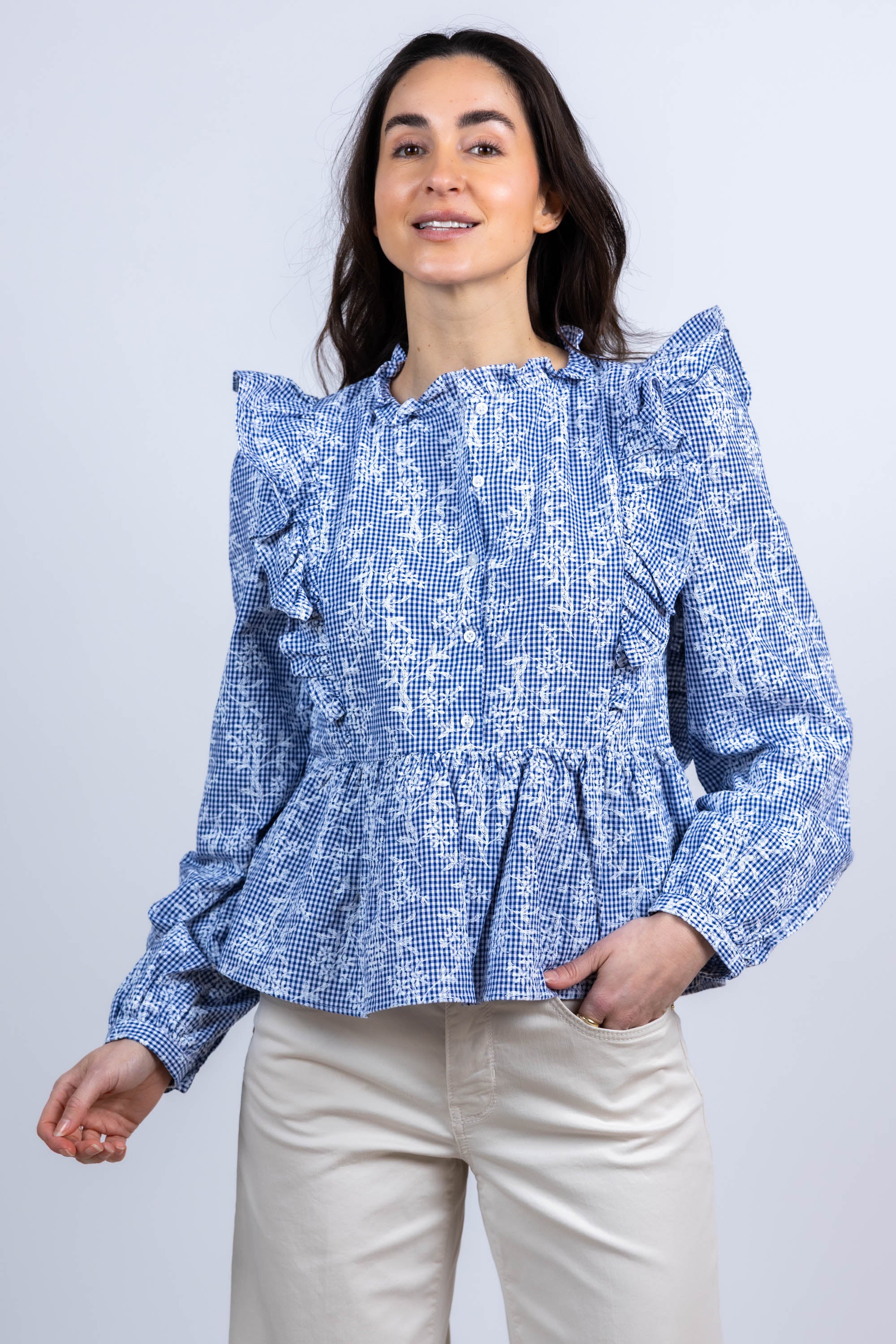 Blouse met ruches - Bleu