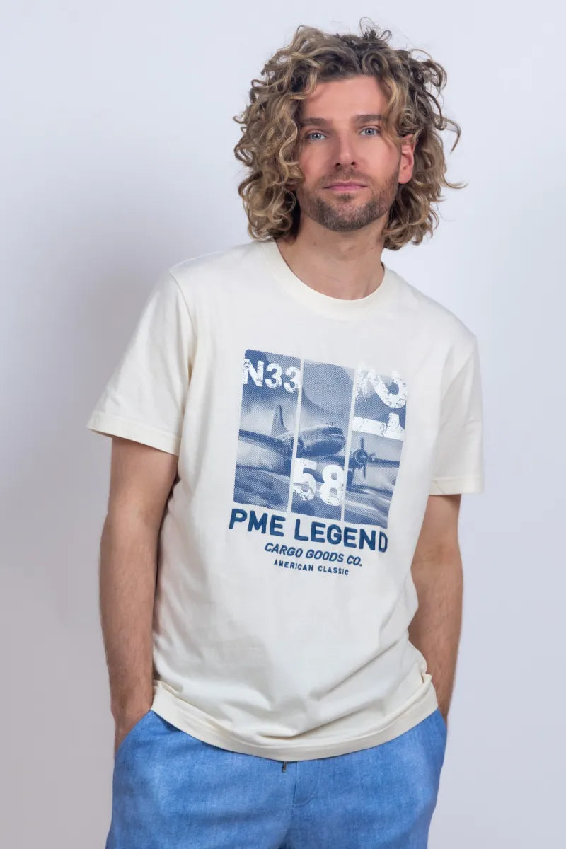 PME PME PTSS2603554 T-shirt met print - Ecru