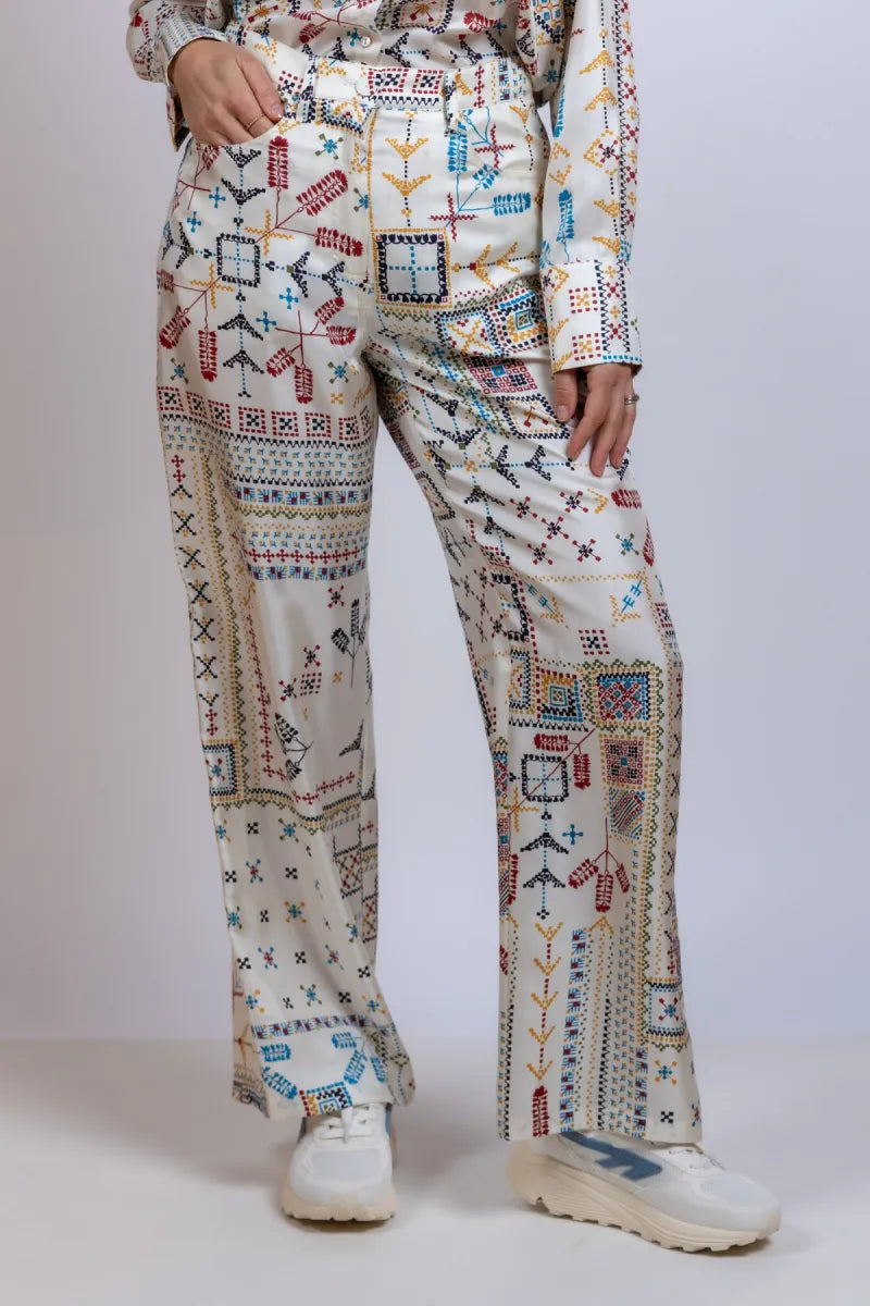 MOMONI MOMONI ORTIZ MO01 MOMONI ORTIZ MO01 Wijde broek met print - Ecru