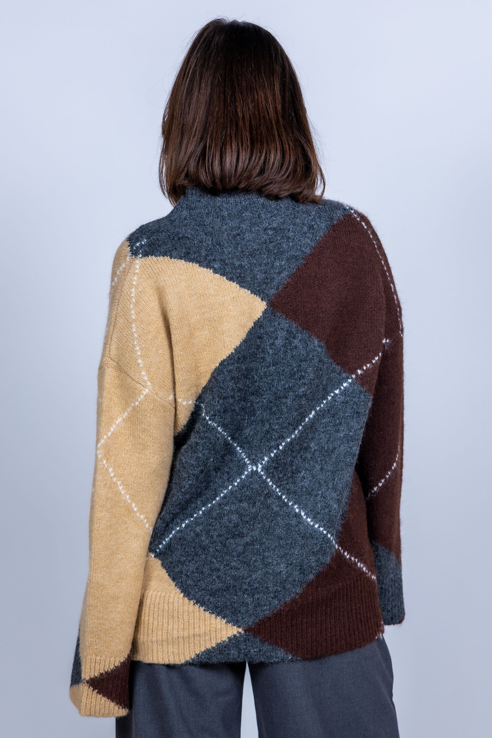 Trui met ruitpatroon - Antraciet