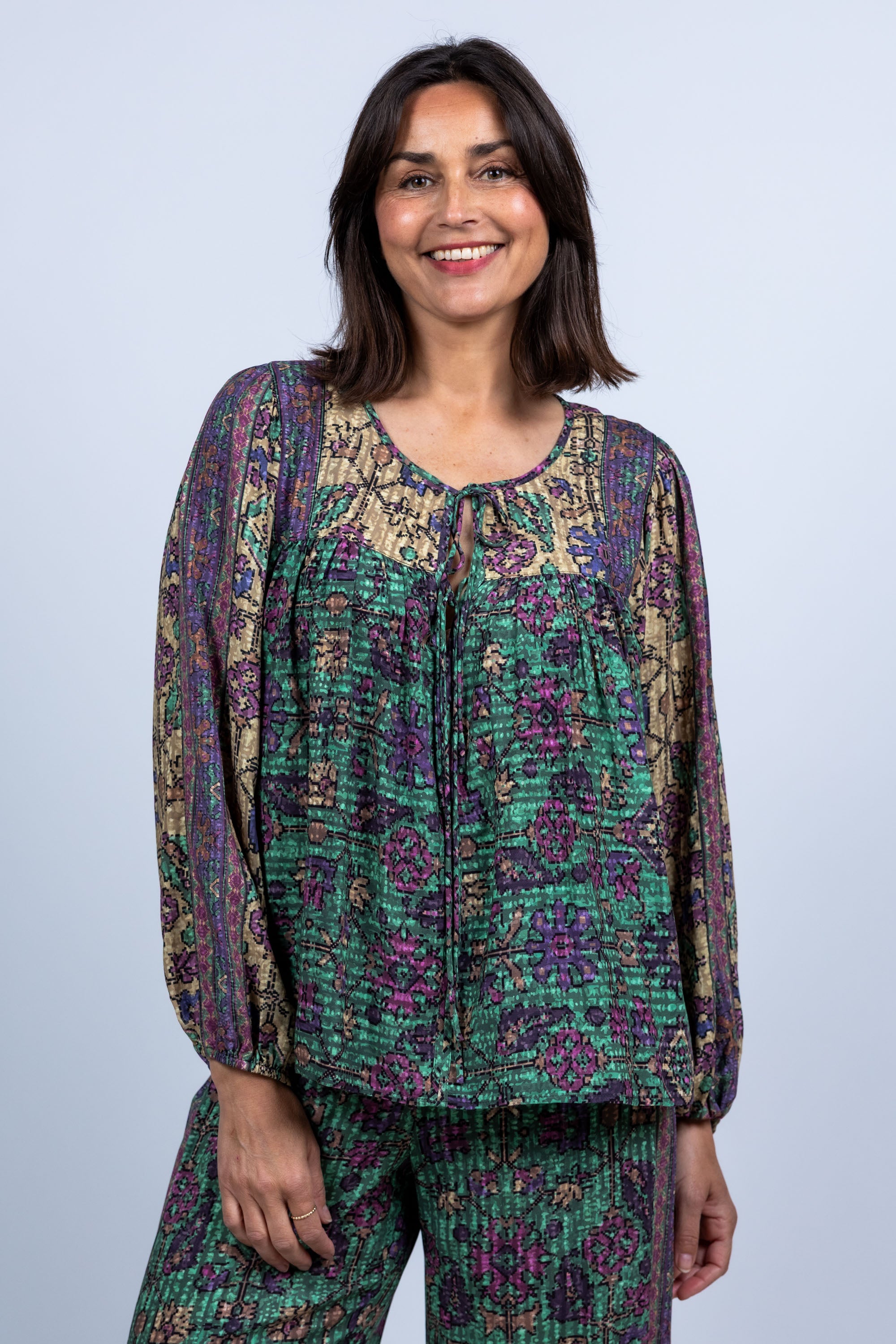 Blouse met print - Flessegroen