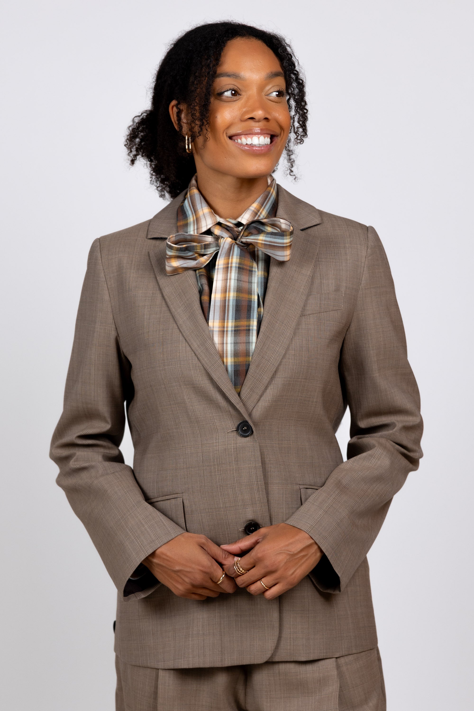 Blazer met ruitdessin - Taupe