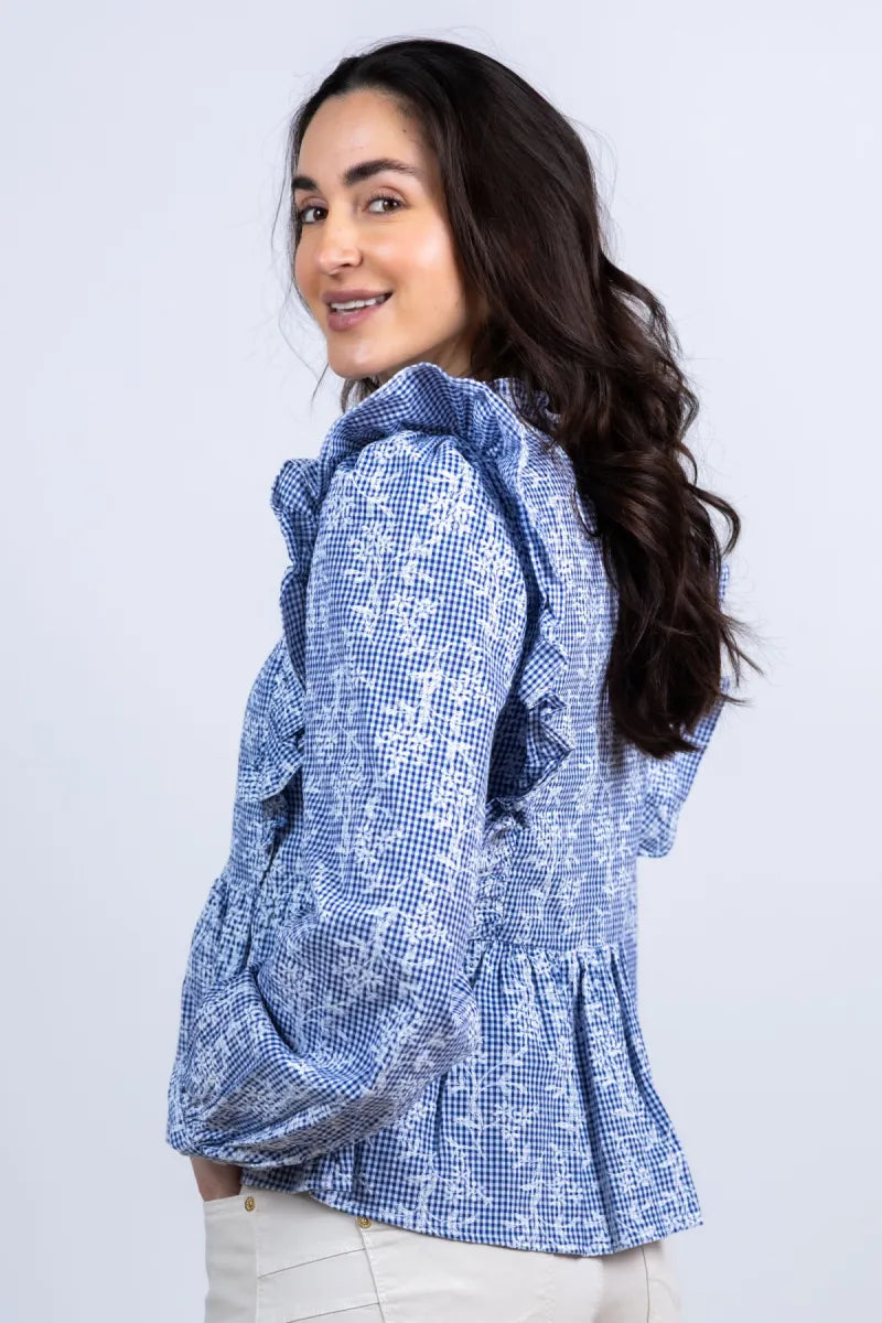OBJECT OBJECT CIARA FRILL TOP Blouse met ruches - Bleu