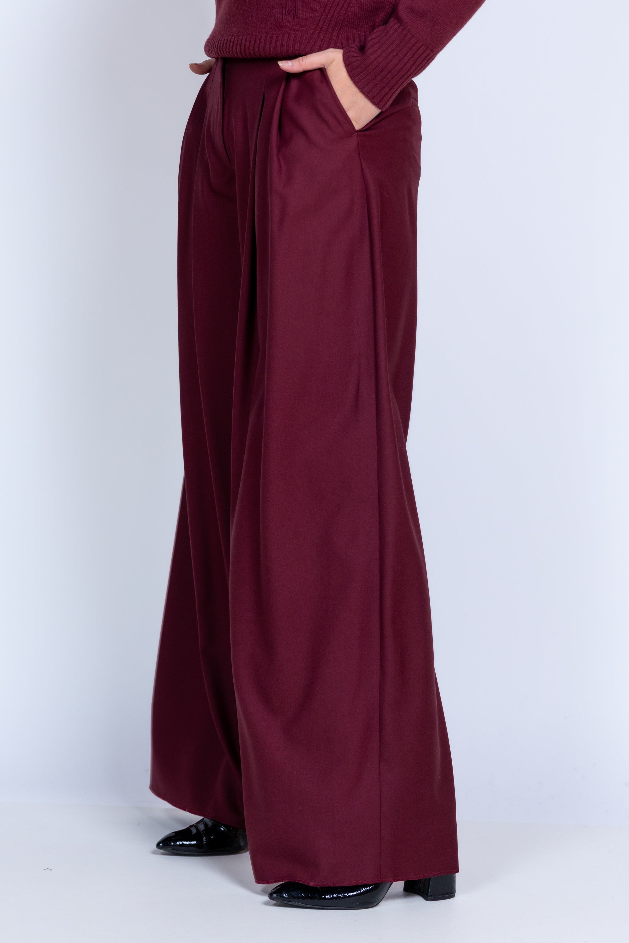 Wijde pantalon - Donkerbordeaux