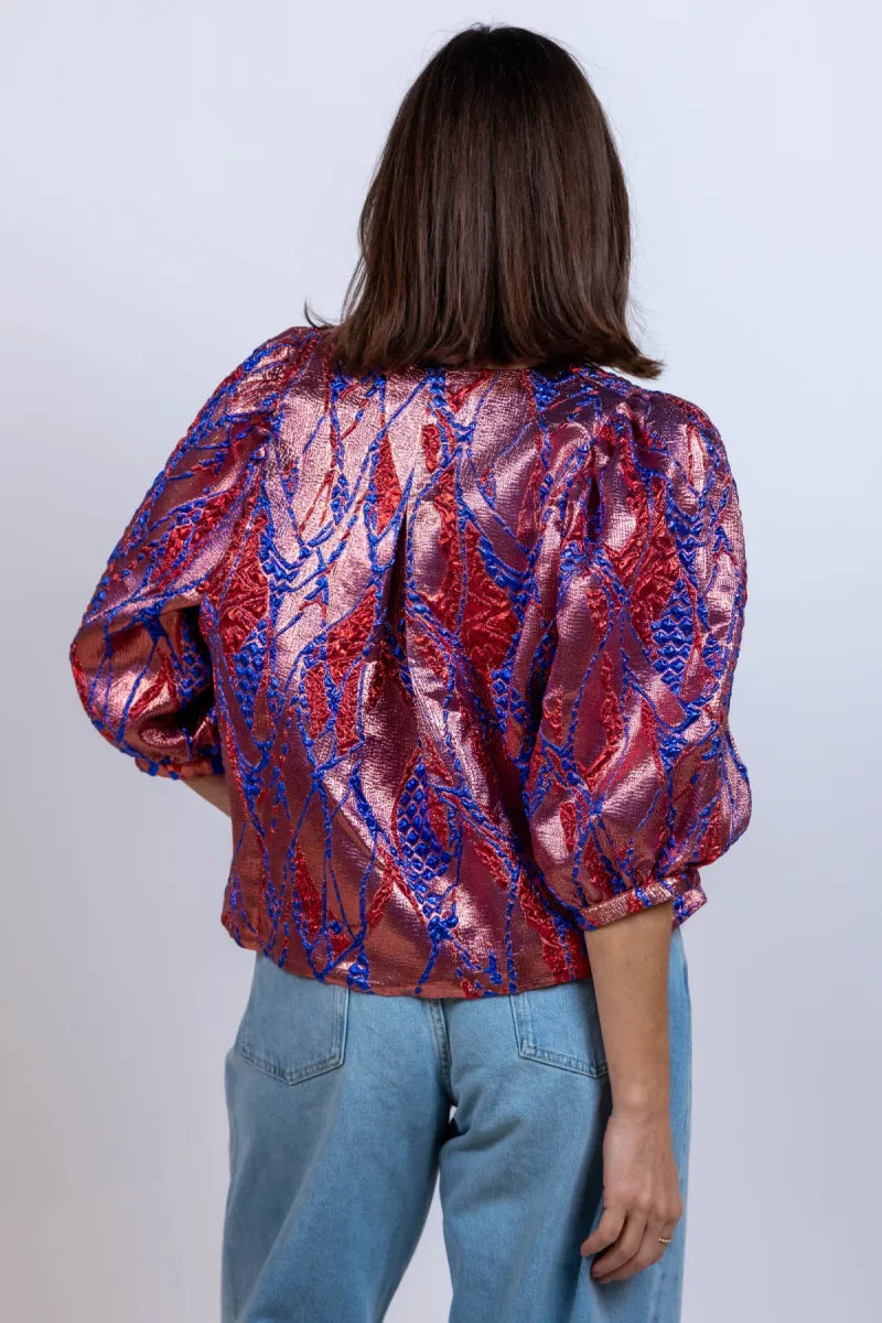 BY-BAR BY-BAR MAURI JACQ BLOUSE Blouse met pofmouwen - Oudroze