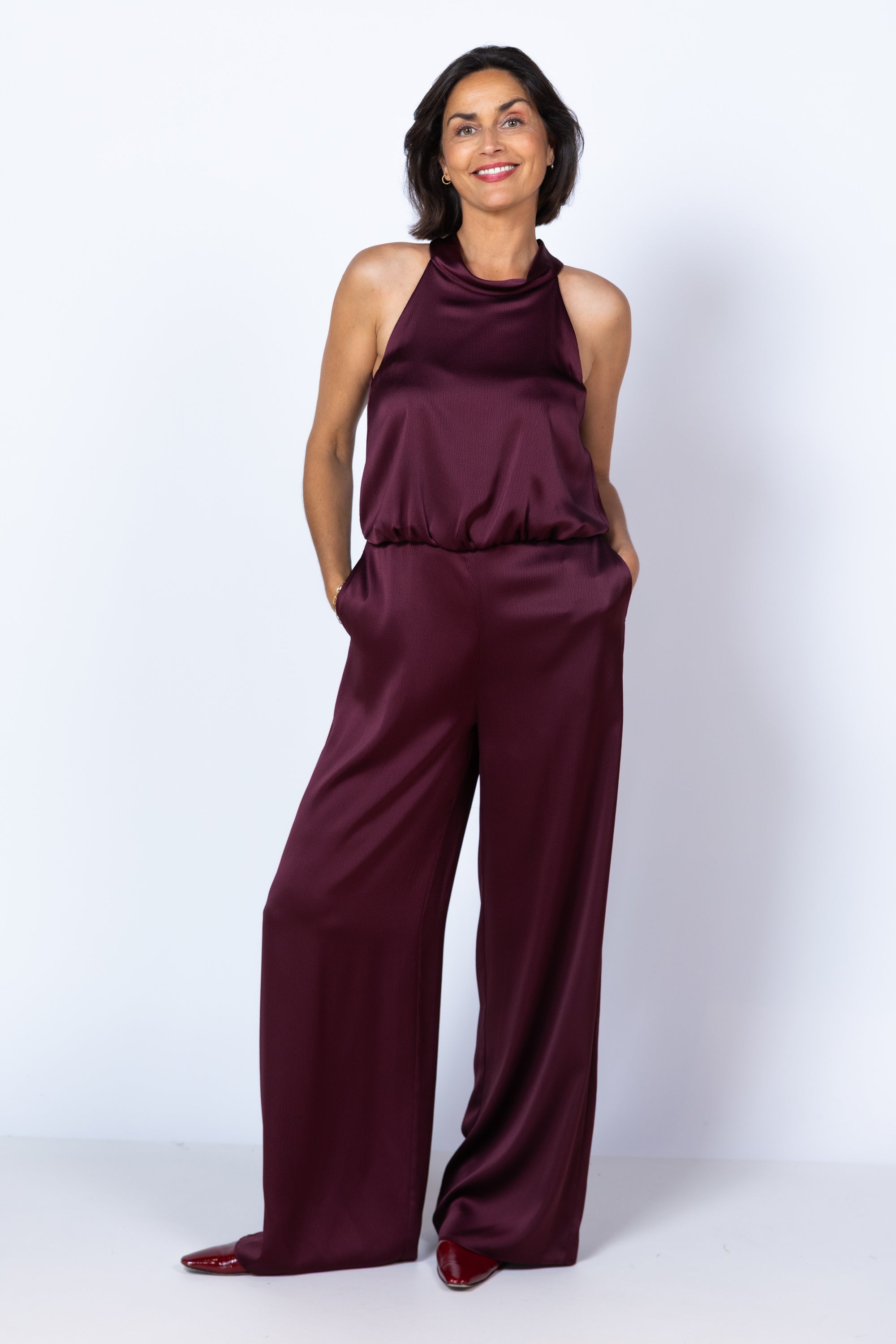Top met halterhals - Donkerbordeaux