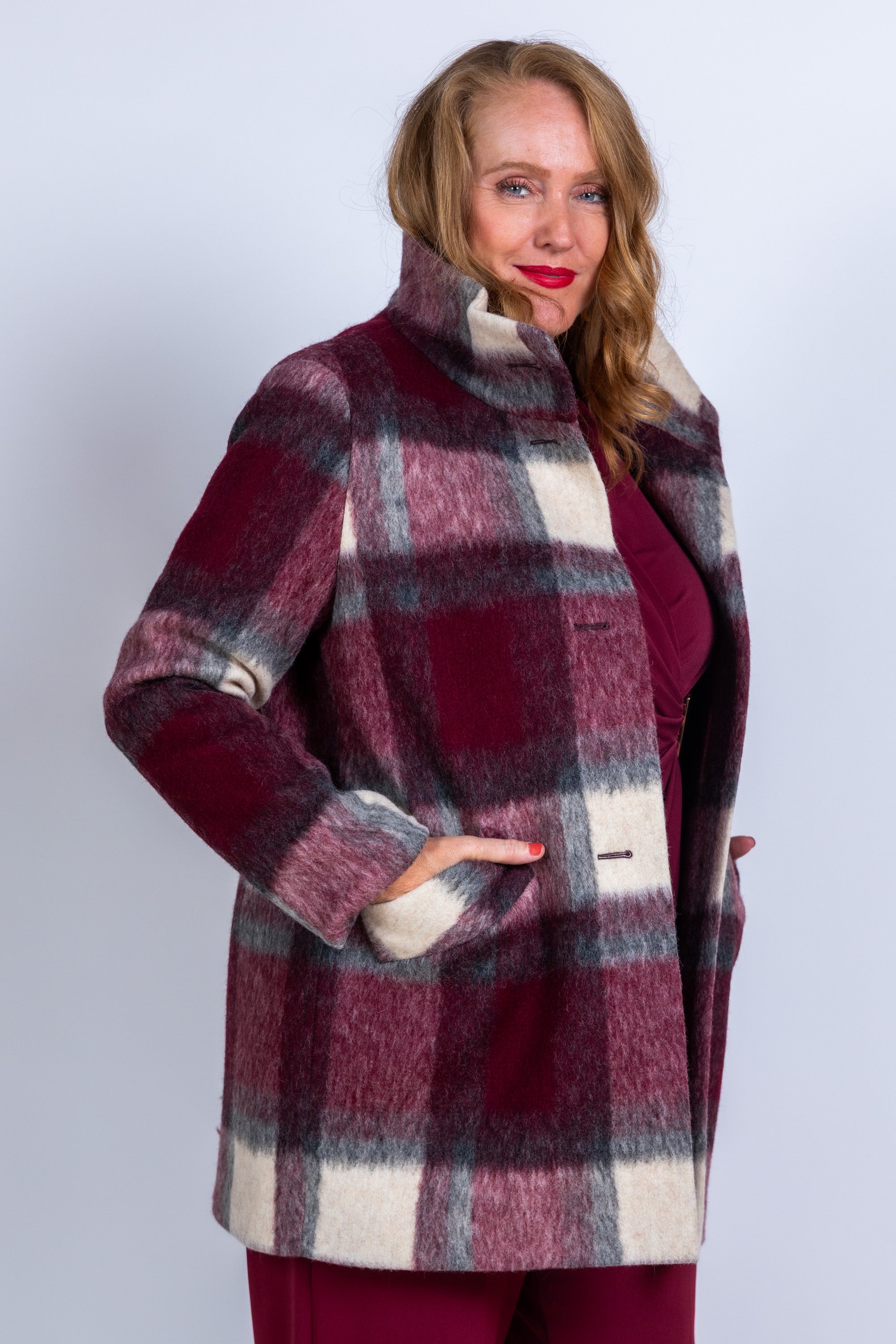 Jas met ruitpatroon - Donkerbordeaux